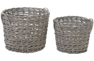 Set of 2 Round Willow Baskets - Grey